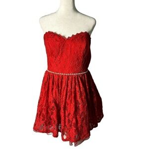City Studio Red Lace Strapless Mini Dress Size 11